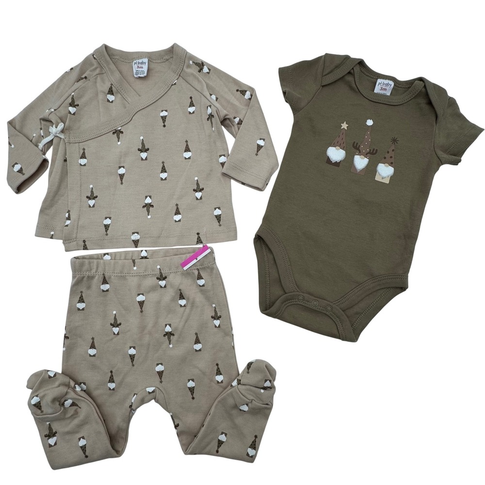 PL Baby Holiday Gnome Ice Cream Cone‎ Print 3 Piece Outfit Set Baby 3M Christmas